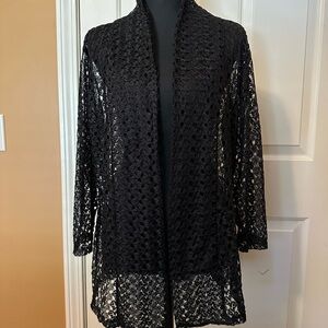 Ashley Blue Black Lace Open-Front Cover-Up